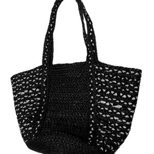 Shiraleah Chicago BETTINA Tote Jute Shopping Handbag Black & Cream
